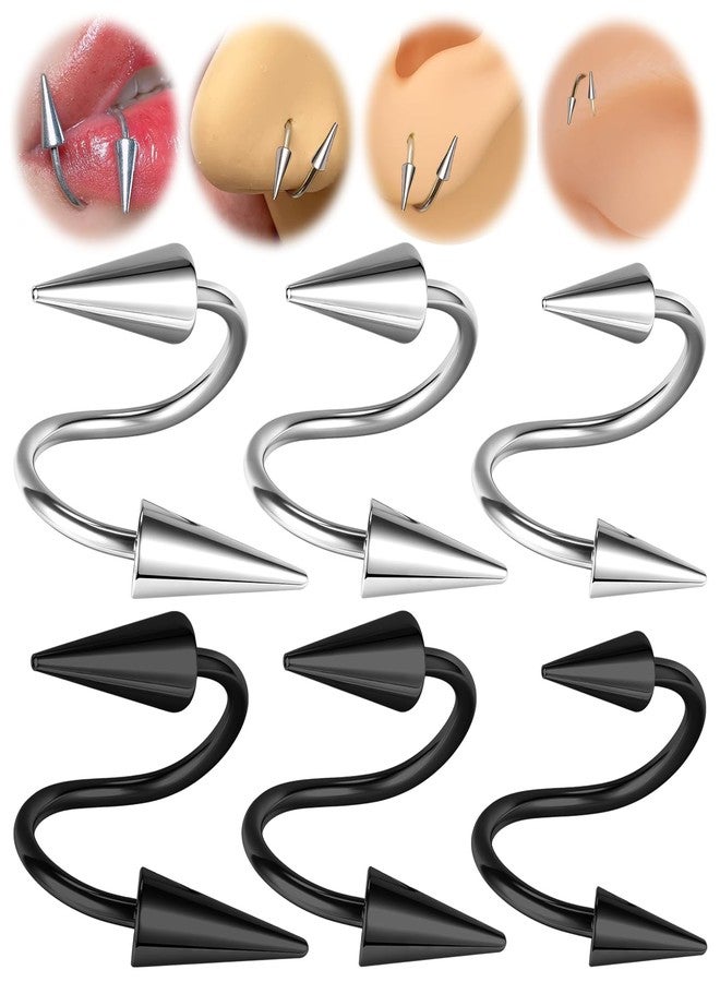 BodyAce Spike Nose Rings Spiral Lip Rings, Stainless Steel Black Spike Earrings Cartilage Helix Piercing, Punk Spike Lower Labret Studs Piercing Jewelry (Bar Length:10mm) - Image 1